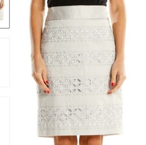 WHBM silver and white laser pencil skirt